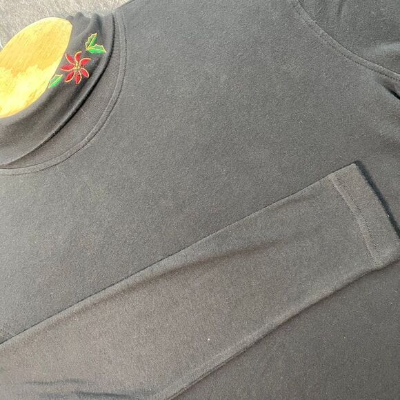 Vintage Boobie Brooks Large‎ Black Turtleneck Poinsettia Embroidered Mock Neck - Picture 1 of 8